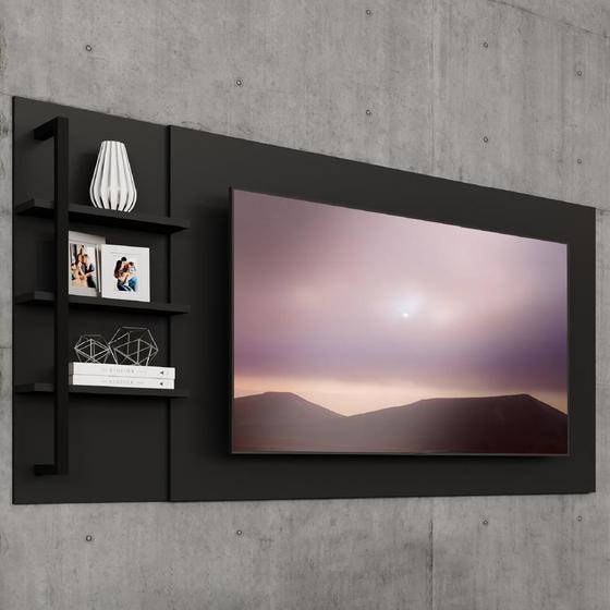 Painel Amazonas para TV até 50 Polegadas com Prateleiras Preto Fosco Carraro Menor preço em Painel Amazonas para TV até 50 Polegadas com Prateleiras Preto Fosco Carraro