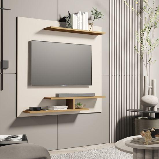 Imagem de Painel Até 32 Polegadas Com Prateleiras Osiris Off white / Nature - Comprar Moveis em Casa