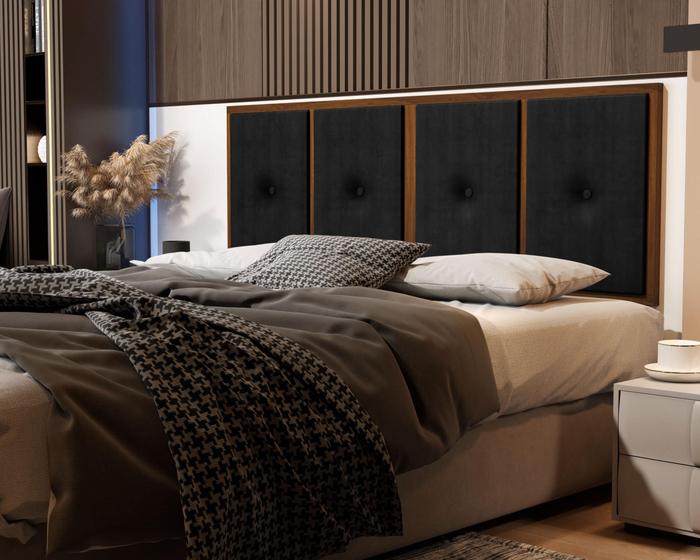 Imagem de Painel Cabeceira Box Casal 1,40 Detalhe Madeira Suede Preto - Comprar Moveis em Casa