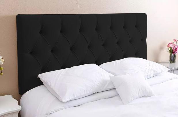 Imagem de Painel cabeceira cama casal quarto lavínia preto sued dobravel 1,40 lojas lm