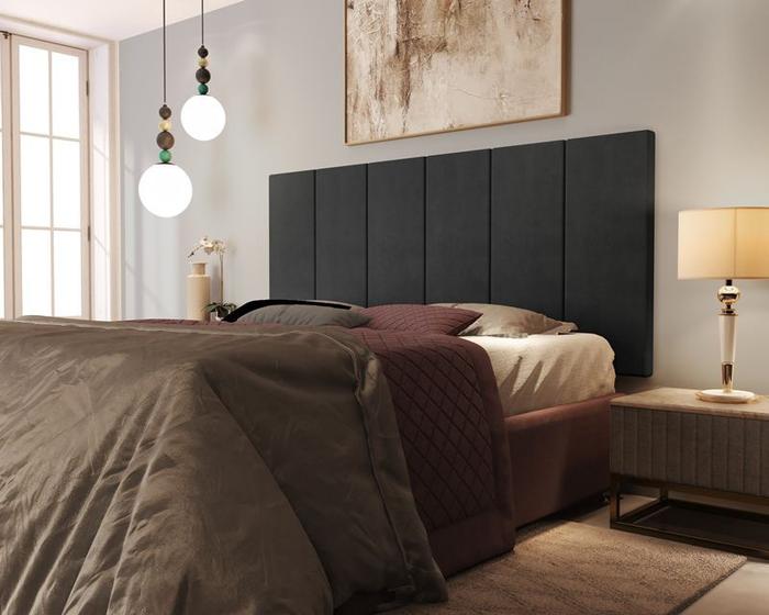 Imagem de Painel Cabeceira de Cama Box Milão Casal 1,40 Suede Preto - Comprar Moveis Em Casa