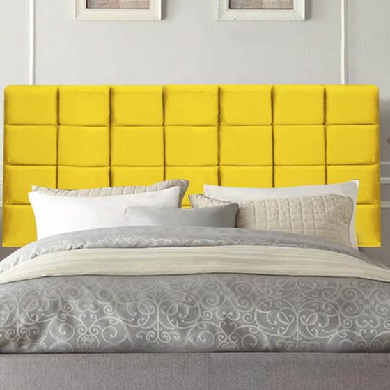 Imagem de Painel Cabeceira Estofada Clara 195cm King Size Para Cama Box Quarto material sintético Amarelo - Ahazzo Móveis