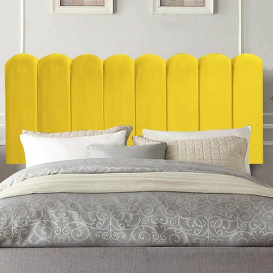 Imagem de Painel Cabeceira Estofada Dallas 100cm Solteiro Para Cama Box Quarto Suede Amarelo - Ahz Móveis