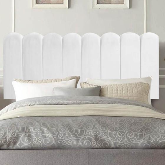 Imagem de Painel Cabeceira Estofada Dallas 160cm Queen Size Para Cama Box Quarto Suede Branco - Ahz Móveis