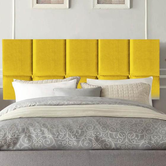 Imagem de Painel Cabeceira Estofada Turquia 195cm King Size Para Cama Box Quarto Suede Amarelo - Ahazzo Móveis