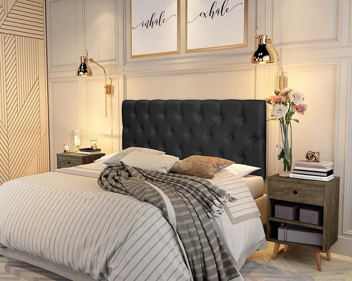 Imagem de Painel Cabeceira Paris Casal Para Cama Box 1,38 Suede Preto