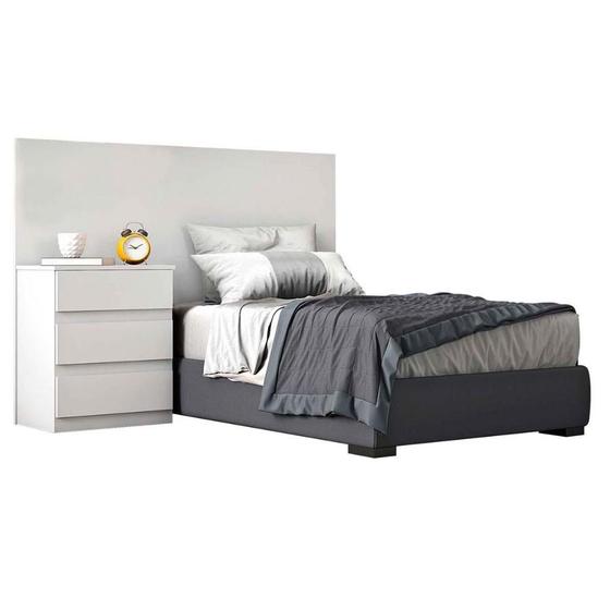 Imagem de Painel Cama Box Madeirado - 1 Mesa c/ 3 Gavetas Solteiro Sollo/Logan Branco - Novo Horizonte