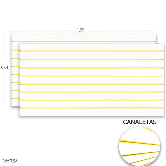 Imagem de Painel Canaletado Branco 1,22 x 0,61 (2 peças) + Canaletas Amarelas