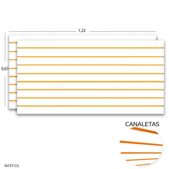 Imagem de Painel Canaletado Branco 1,22 x 0,61 (2peças) + Canaletas Laranjas