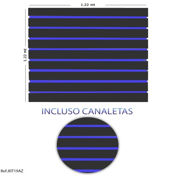 Imagem de Painel Canaletado Preto - 1,22 x 1,22 + Canaletas Azuis