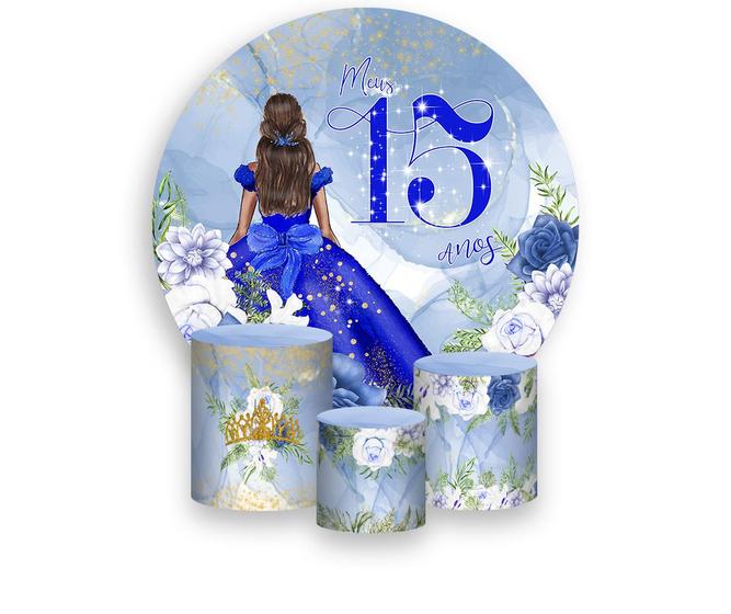 Imagem de Painel De Festa 1,5x1,5 + Trio Capa Cilindro - 15 Anos Princesa Azul 
