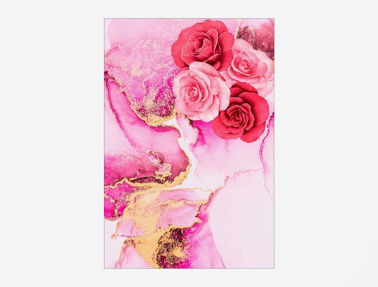 Imagem de Painel De Festa 3d Vertical 1,50 x 2,20 - Marmorizado Rosa com Flores Douradas 028