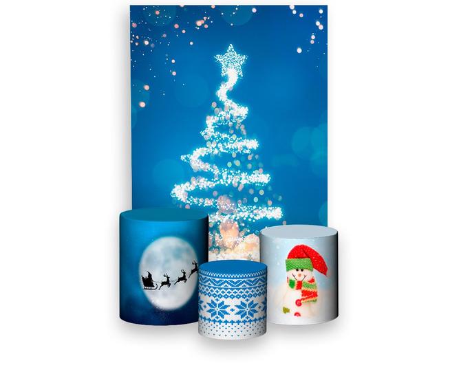 Imagem de Painel De Festa 3d Vertical + Trio De Capa Cilindro - Árvore Efeito Glitter Natal Azul 08