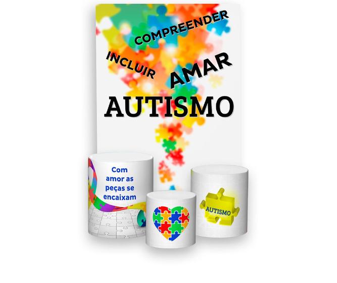 Imagem de Painel De Festa 3d Vertical + Trio De Capa Cilindro - Autismo Mãos 02