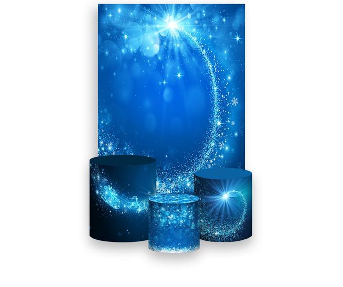 Imagem de Painel De Festa 3d Vertical + Trio De Capa Cilindro - Encanto de Natal Azul Iluminado 034
