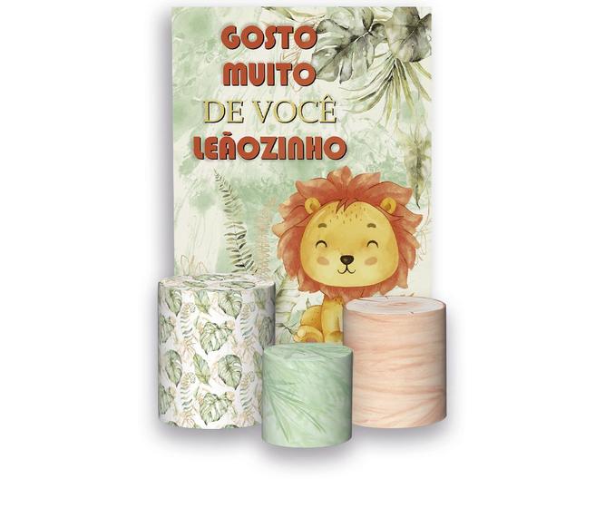 Imagem de Painel De Festa 3d Vertical + Trio De Capa Cilindro - Leaozinho Laranja Aquarela Cute 010