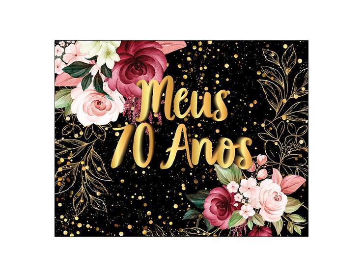 Imagem de Painel de Festa Horizontal 1,55 X 1,20 - Meus 70 Anos  Floral Efeito Brilhos Dourado 012