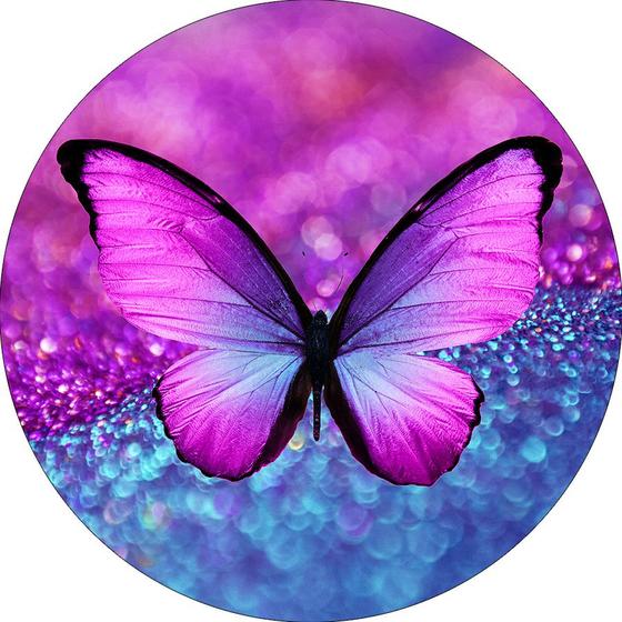 Imagem de Painel De Festa Redondo 1,50x1,50 - Borboleta Efeito Glitter Azul e Rosa 012