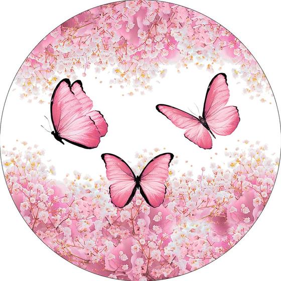 Imagem de Painel De Festa Redondo 1,50x1,50 - Borboleta Rosa Suave Floral 038