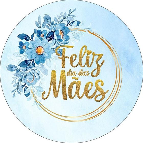 Imagem de Painel De Festa Redondo 1,50x1,50 - Dia Das Mães Azul Com Dourado Floral 087