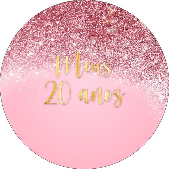 Imagem de Painel De Festa Redondo 1,50x1,50 - Efeito  Glitter Rose Meus 20 Anos 063