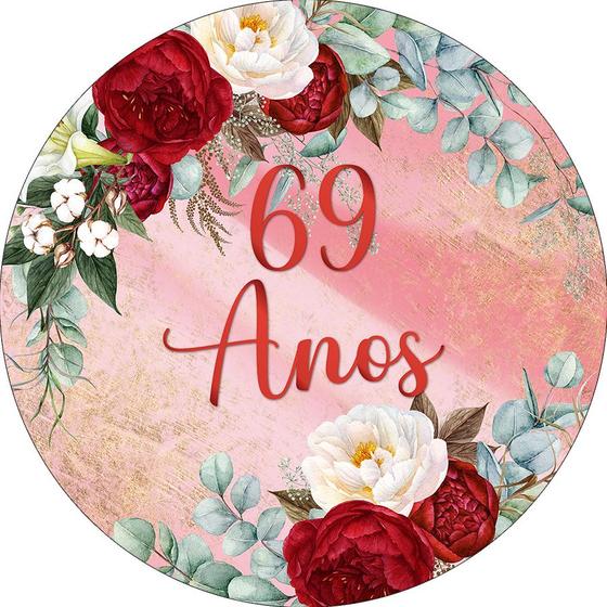 Imagem de Painel De Festa Redondo 1,50x1,50 - Efeito Mármore Floral 69 Anos 230