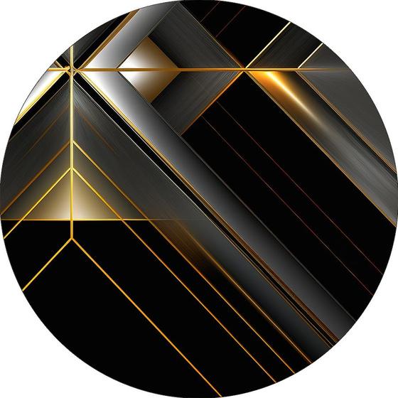 Imagem de Painel De Festa Redondo 1,50x1,50 - Geométricas Preto com Dourado 088