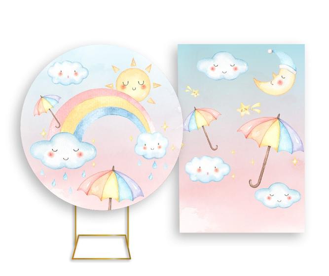 Imagem de Painel De Festa Redondo 1,50x1,50 + Painel Vertical 1,50x2,20 - Chuva de Amor Cute 004