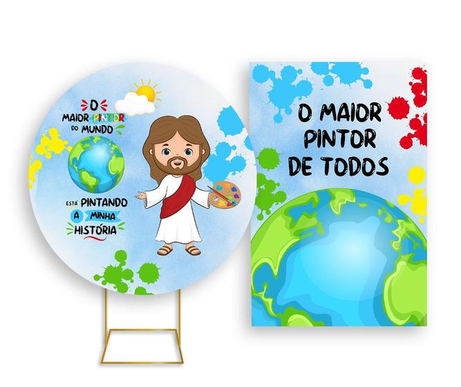 Imagem de Painel De Festa Redondo 1,50x1,50 + Painel Vertical 1,50x2,20 - Jesus Maior Pintor do Mundo 003