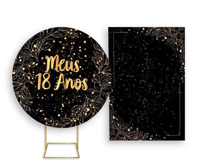 Imagem de Painel De Festa Redondo 1,50x1,50 + Painel Vertical 1,50x2,20 - Meus 18 Anos Dourado 020