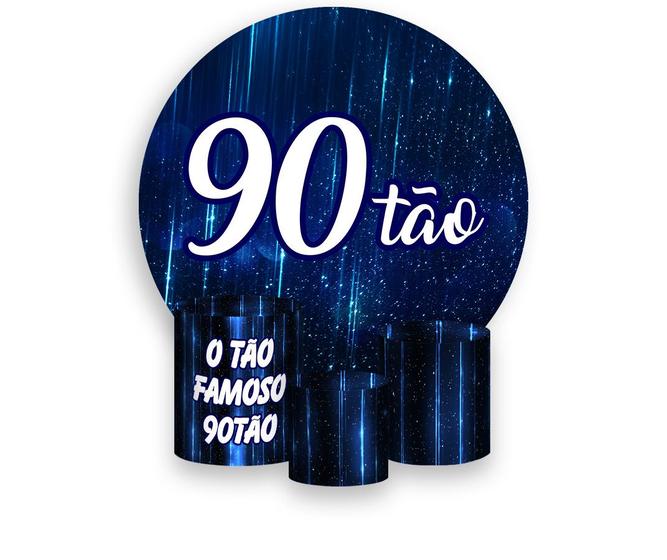 Imagem de Painel De Festa Redondo 1,50x1,50 + Trio De Capas Cilindro - 90 Anos 90TÃO Azul 192