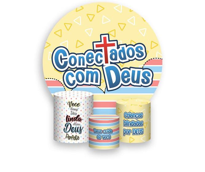 Imagem de Painel De Festa Redondo 1,50x1,50 + Trio De Capas Cilindro - Conectados com Deus 028