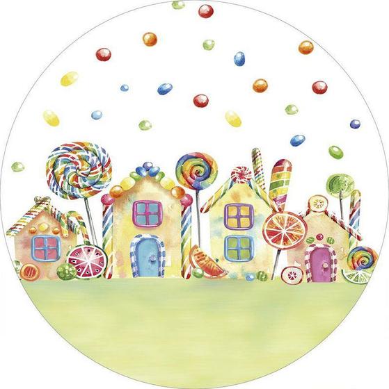 Painel de Festa Redondo em Tecido Sublimado Cidade dos Doces - Sublime ...
