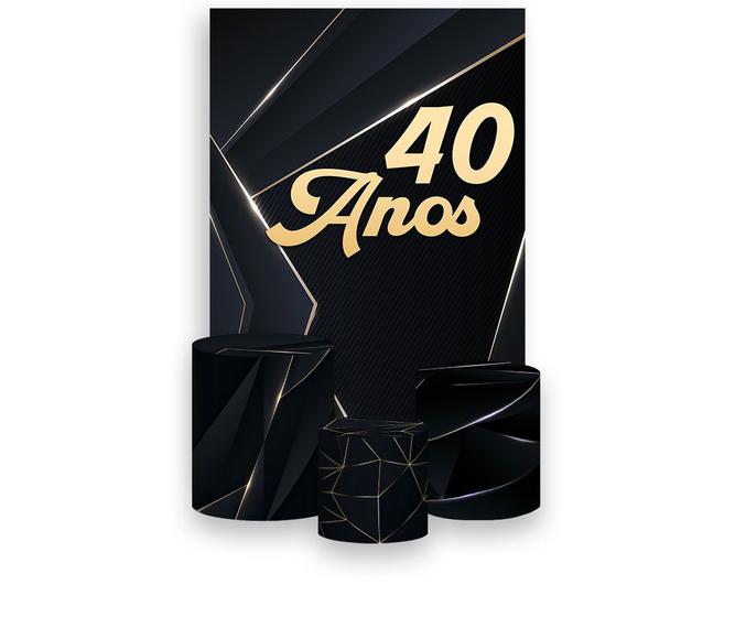 Imagem de Painel De Festa Vertical 1,50 x 2,20 + Trio De Capas Cilindro - 40 Anos Anos Dourado Fundo Preto 201