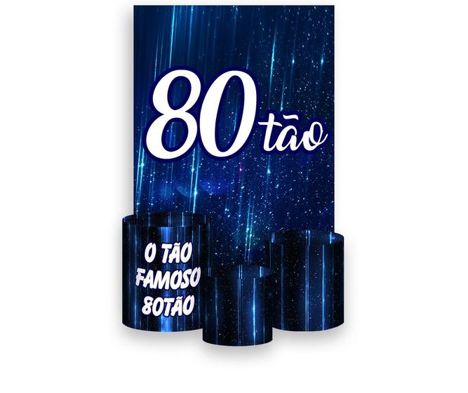 Imagem de Painel De Festa Vertical 1,50 x 2,20 + Trio De Capas Cilindro - 80 Anos 80TÃO Azul 093