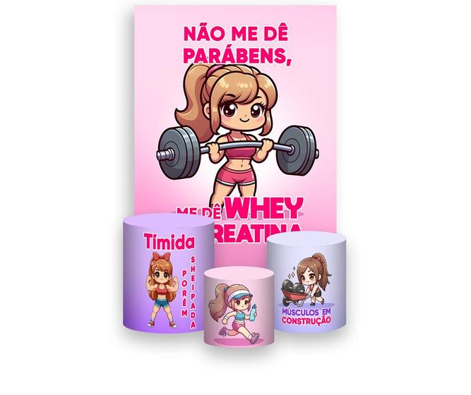 Imagem de Painel De Festa Vertical 1,50 x 2,20 + Trio De Capas Cilindro - Academia Menina Fitness 048