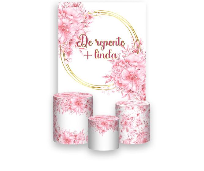 Imagem de Painel De Festa Vertical 1,50 x 2,20 + Trio De Capas Cilindro - De repente + Linda Rosa Floral 190