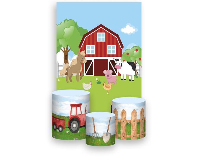 Imagem de Painel De Festa Vertical 1,50 x 2,20 + Trio De Capas Cilindro - Fazendinha com Animais Clássico 006