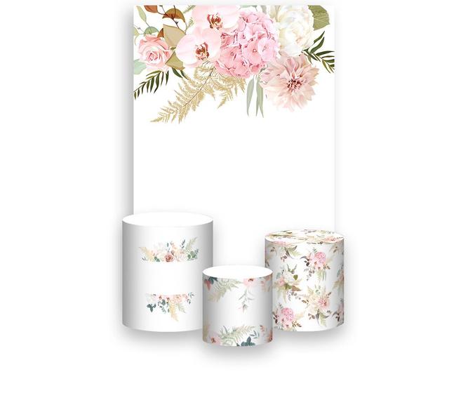 Imagem de Painel De Festa Vertical 1,50 x 2,20 + Trio De Capas Cilindro - Flores Tons Pastéis 032