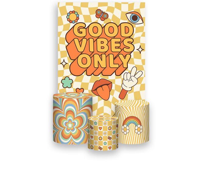 Imagem de Painel De Festa Vertical 1,50 x 2,20 + Trio De Capas Cilindro - Good Vibes Elementos Cartoon 015