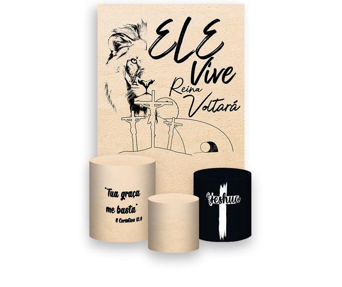 Imagem de Painel De Festa Vertical 1,50 x 2,20 + Trio De Capas Cilindro - Igreja Leão Ele Vive 065