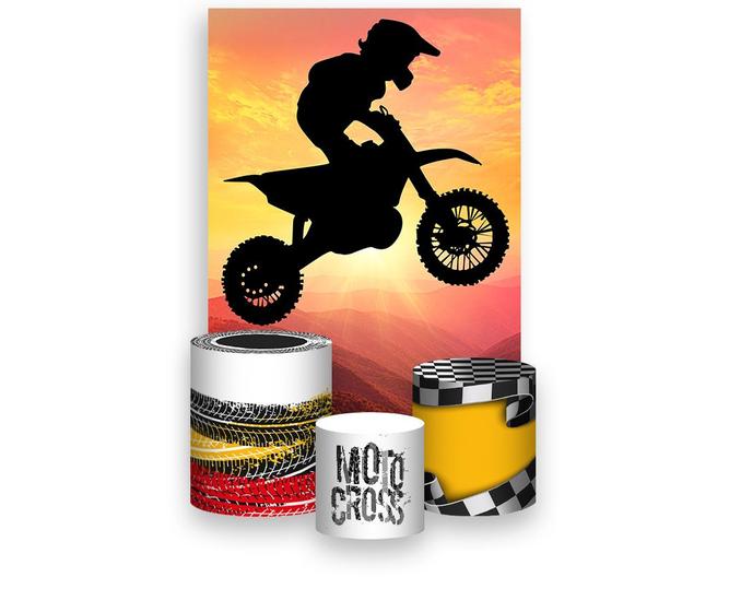 Imagem de Painel De Festa Vertical 1,50 x 2,20 + Trio De Capas Cilindro - Motocross Por do Sol 001