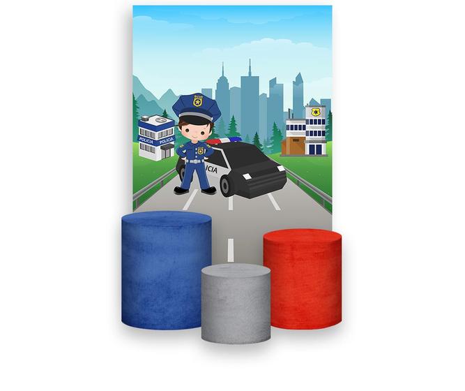 Imagem de Painel De Festa Vertical 1,50 x 2,20 + Trio De Capas Cilindro - Posto Policial na Cidade Menino 017