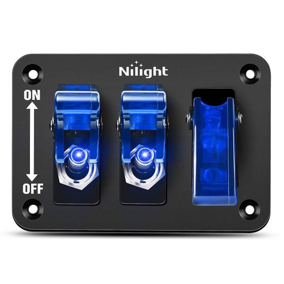 Imagem de Painel de interruptores de alternância Nilight 3 Gang 12V com luz LED 20A