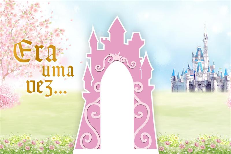 Painel de Lona Era uma vez. Castelo de Princesa Rosa Fabrika de Festa Painel de Festas Magazine Luiza