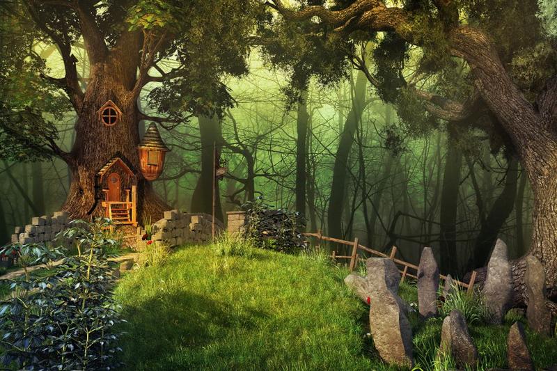 Imagem de Painel de Lona Floresta Mistério Casa na Árvore