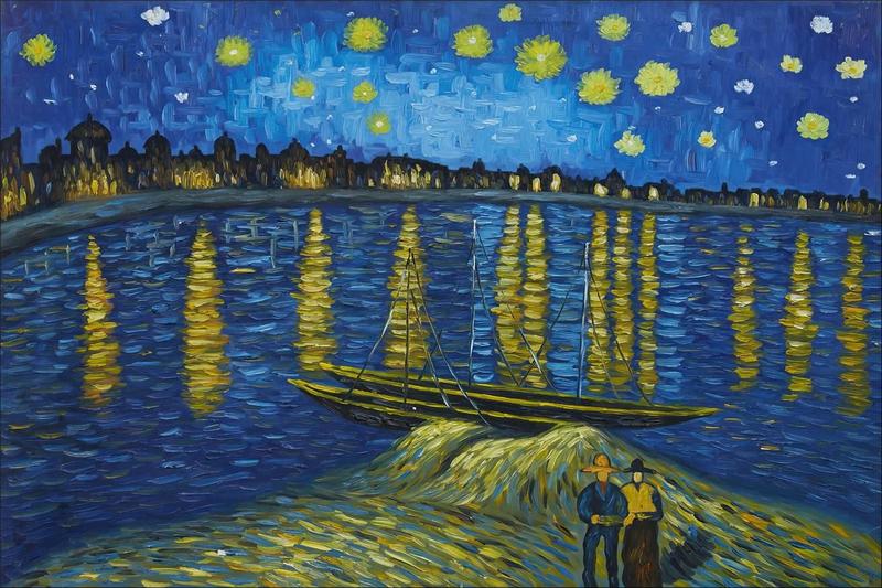 Imagem de Painel de Lona Noite Estrelada Sobre o Ródano Pintura Van Gogh 200x150cm