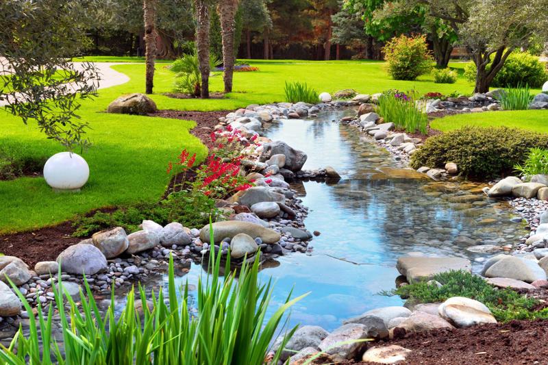 Imagem de Painel de Lona Paisagem Jardim Primavera de Flores Mini Cachoeira