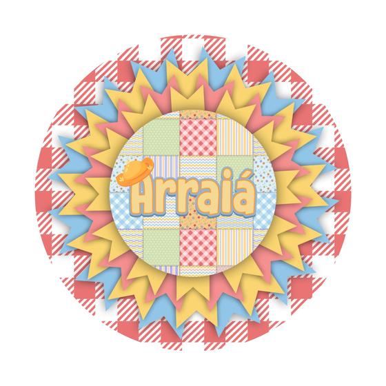 Imagem de Painel de Lona Redondo Arraiá Retalhos Bandeirinhas Festa Junina Vermelho