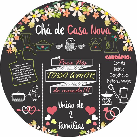 Imagem de Painel de Lona Redondo Chá de Casa Nova Chalkboard